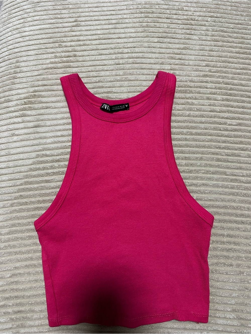ZARA Hot Pink Ribbed High-Neck Crop Tank
